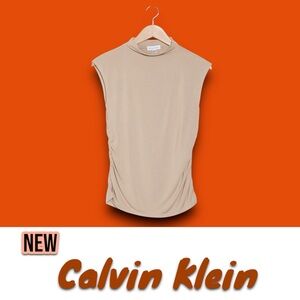 New NWT Calvin Klein Mock Neck Sleeveless Top Mushroom